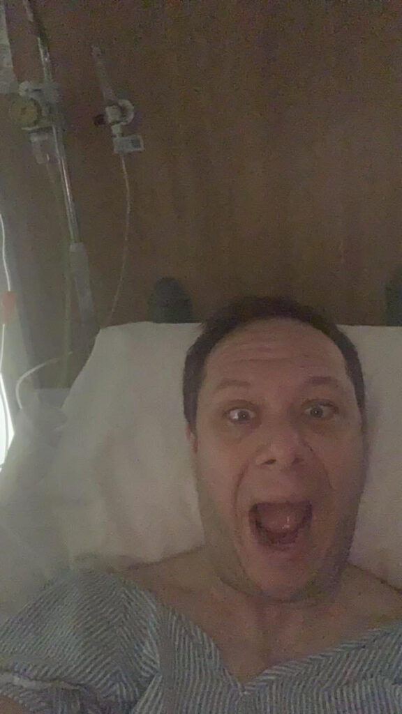 Me, recovering post-op, after surgery to remove the lymph nodes in my groin. St Anthony's Hospital, Surrey, England